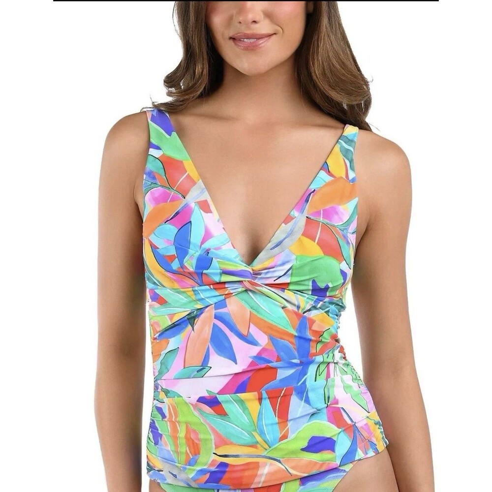 La Blanca Women's Swim Multicolor Tropical tummy control Tankini Top Sz. 14 NWT